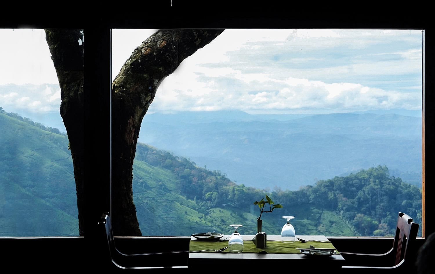 Mountain view from Hornbill Restaurant at Blackberry Hills Munnar