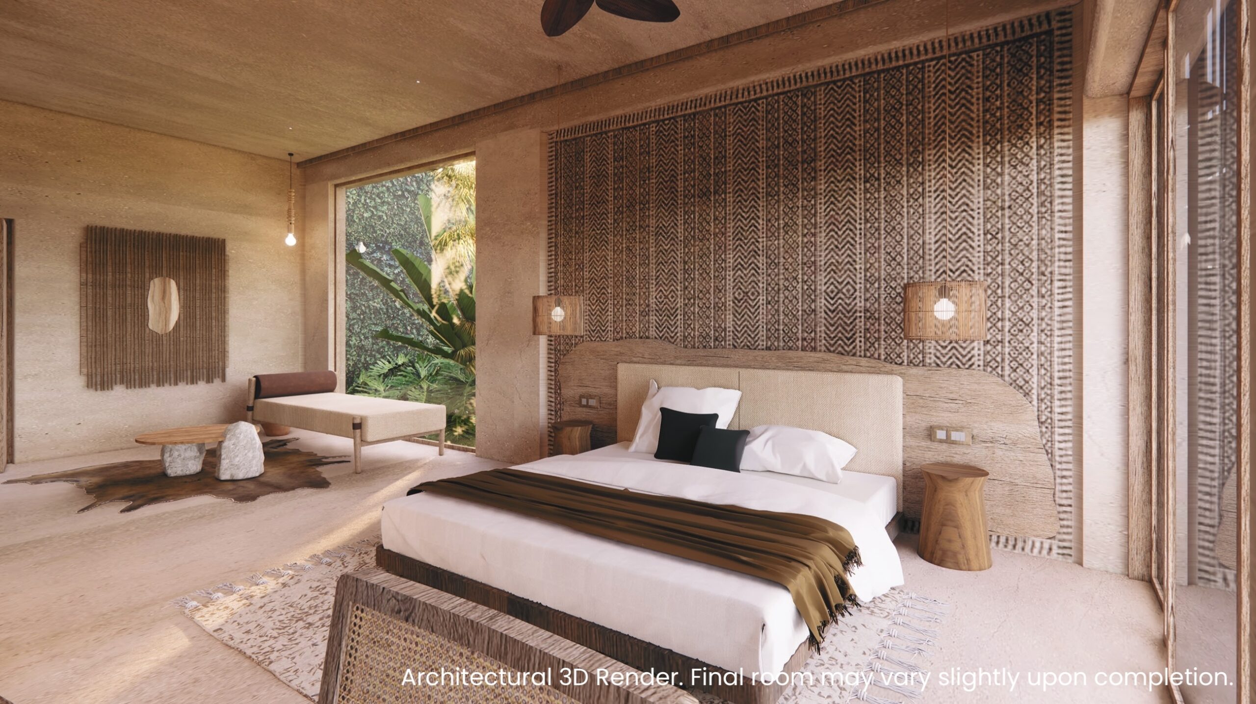 Architectural 3D render of Grand Valley Bungalow bedroom at Blackberry Hills Munnar