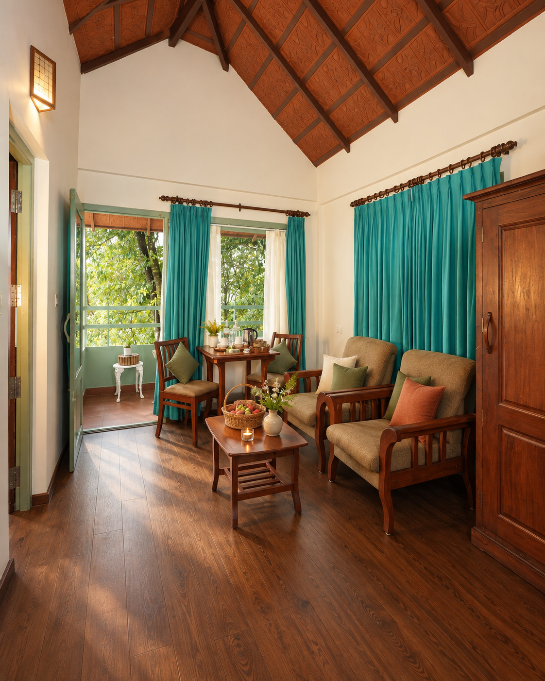 Living area inside a Blackberry Hills guest room in Munnar