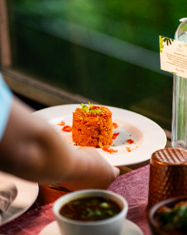 Carrot halwa served at Hornbill Restaurant, Blackberry Hills Munnar