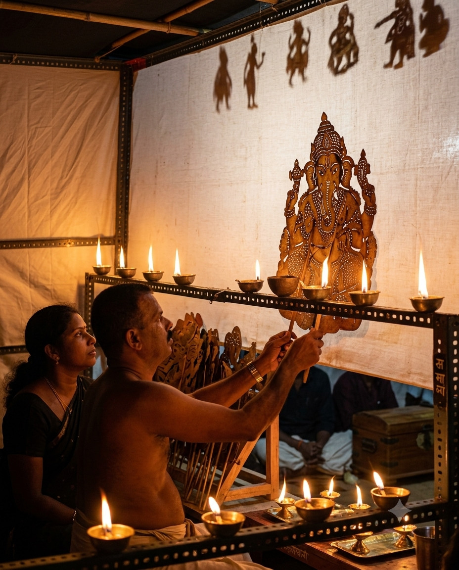 Tholpavakkoothu shadow puppetry performance at Blackberry Hills Munnar